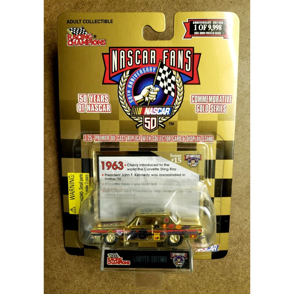1998 Racing Champions '63 PLYMOUTH Gold 15 NASCAR Fans 50Th Anniversary LTD 1:64